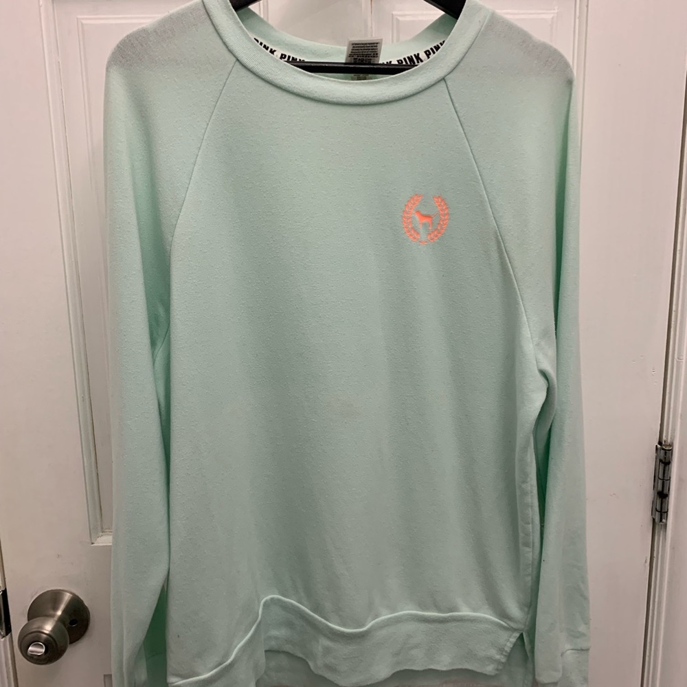 VS Pink oversized teal sweatshirt